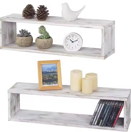 Wm-7 Hot Sale Wall Floating Shelf Rectangle Solid Wood Wall Mounted Shelves Kitchen Organizer