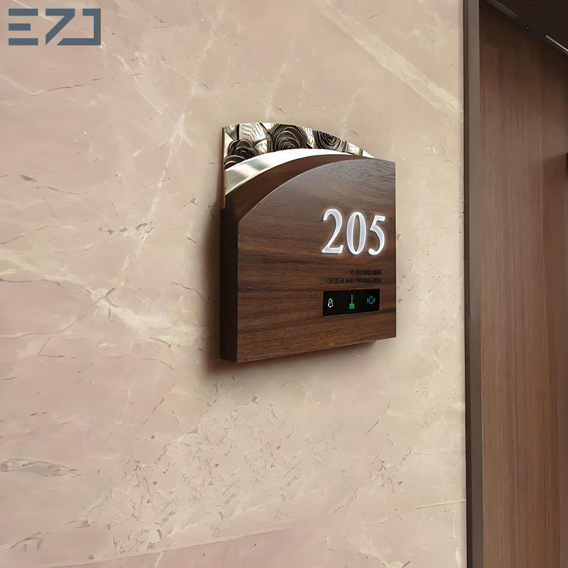 Ezd Custom Brass Relief Do Not Disturb Walnut Wood Hotel Number Signages