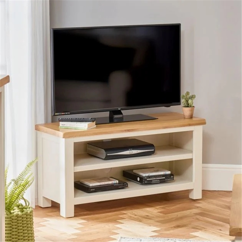 Nordic Minimalist Simple Cream Painted Small Corner TV Stand - up to 50" Size TV Entertainment Unit