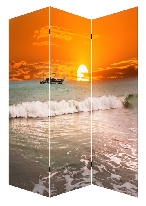 Natural Style Decorative 3 Panel Canvas &amp; Wooden Screen &amp; Room Dividers with Landmarks Printing