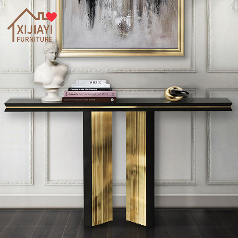 Xijiayi Solid Wood Hallway Entryway Console Table with Metal Edges for Lobby.