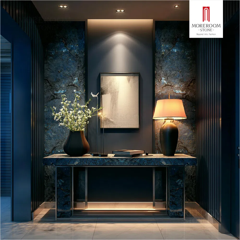 Luxury Console Table Sintered Stone Geometric Base Entryway Table for Home Hotel