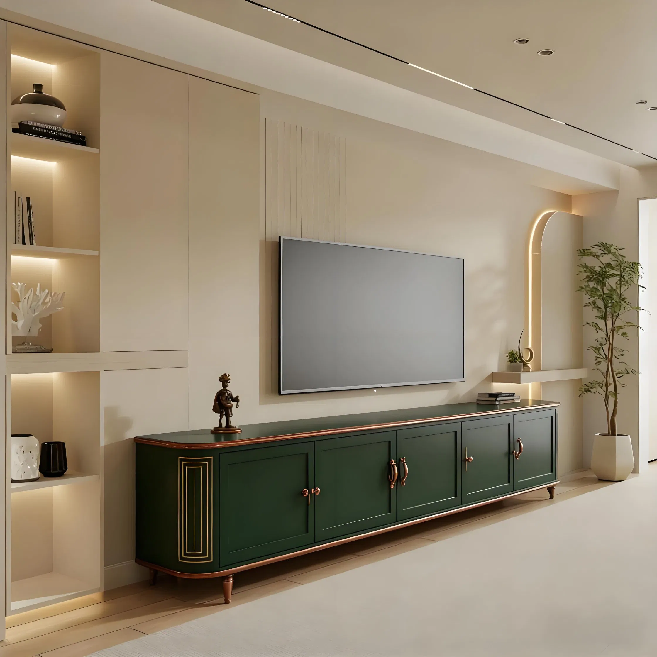 Custom High-End Minimalist Wooden TV Stand with LED Lighting
