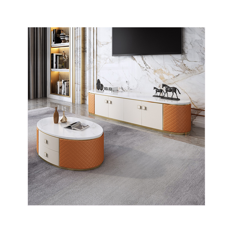 The Newest TV Stand with Shelves Modern Minimalist Design Marble Patterned TV Cabinet