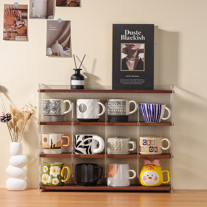 Wooden Cantilever Shelf Organizer for Kitchen Snack Storage in Green