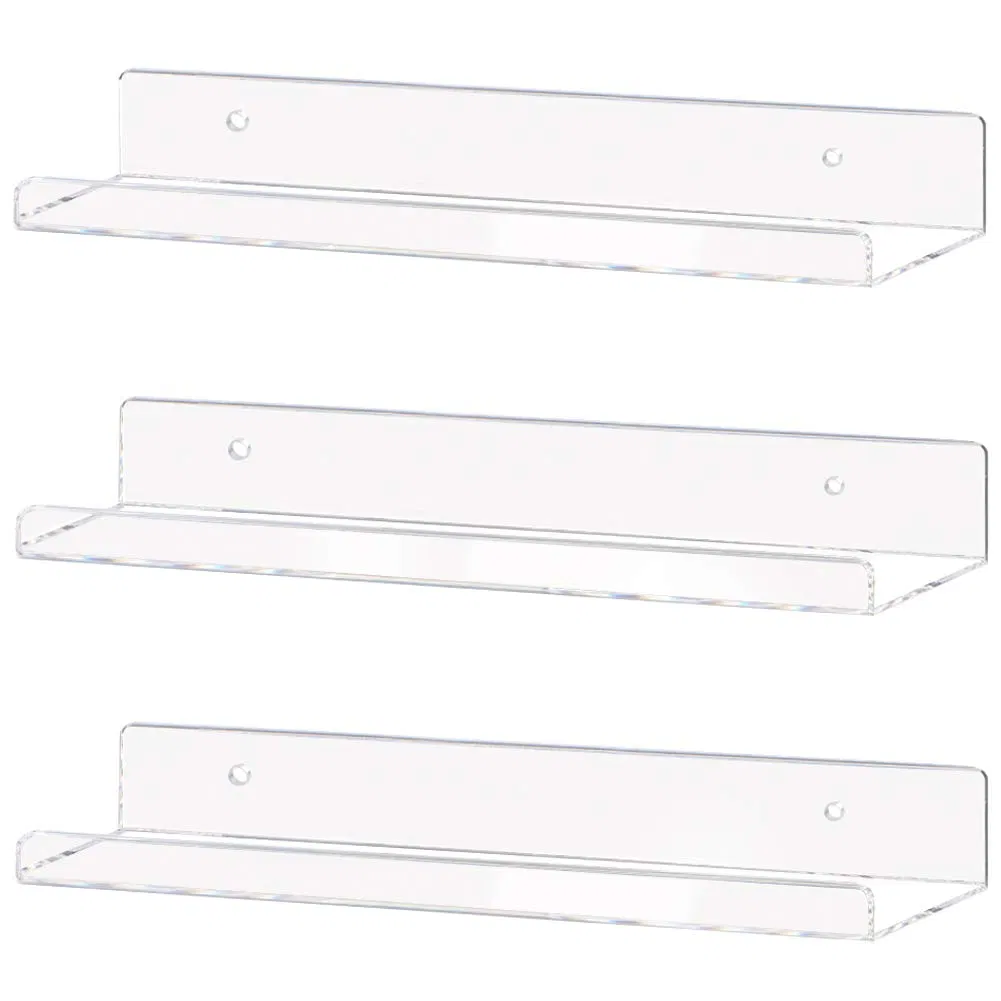 Clear Plastic Acrylic Shelf Invisible Floating Wall Ledge Bookshelf Kitchen Display Shelves