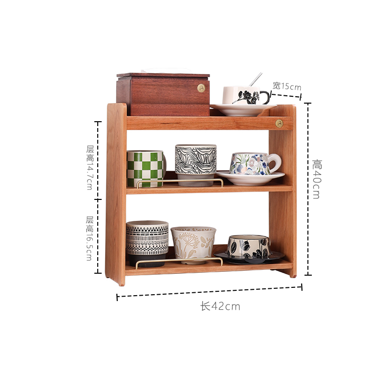 Wooden Kitchen Storage Organizer for Tea Cup Display