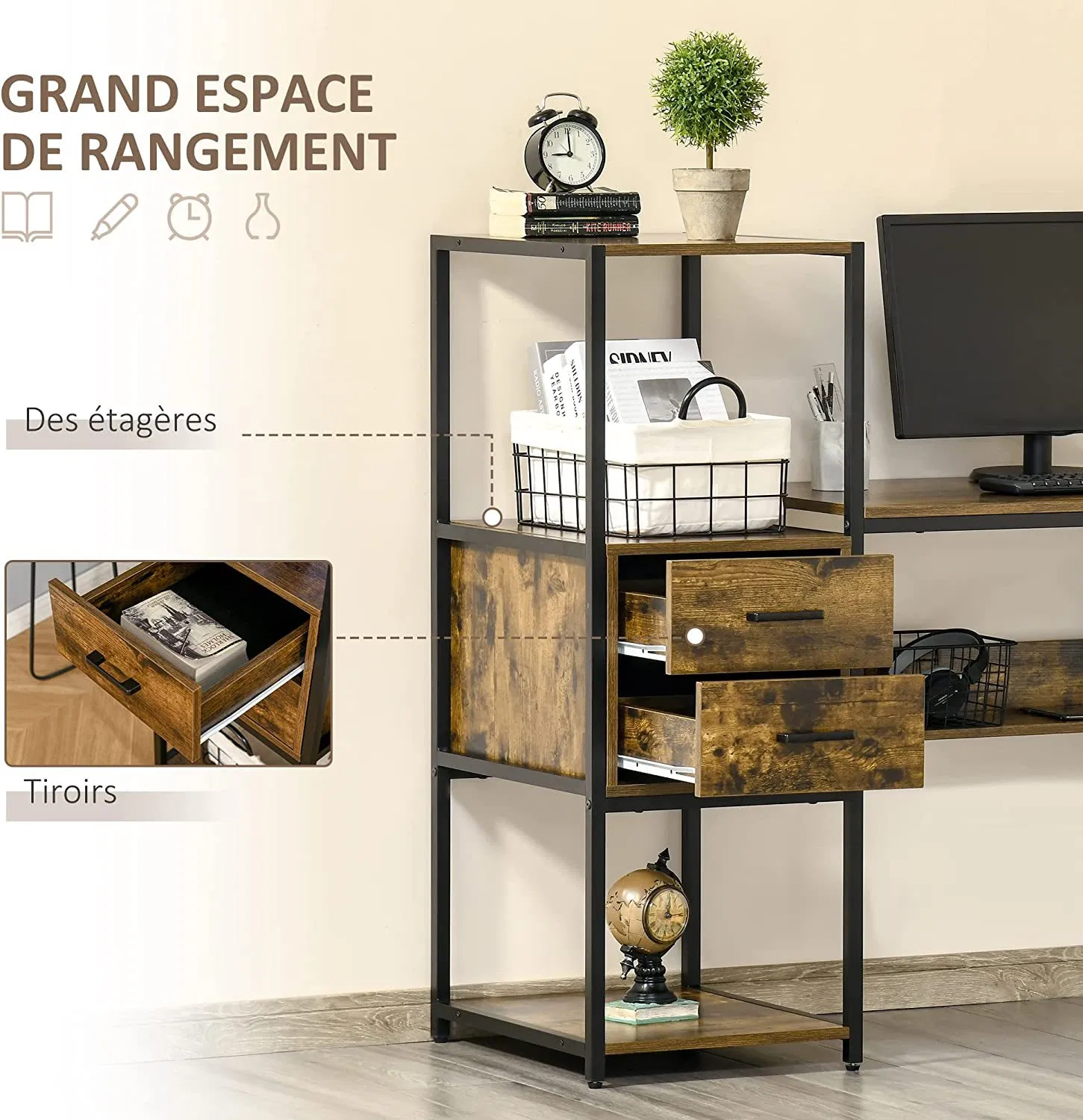 Modern Executive Office Furniture Desk with Integrated Storage and Shelving System