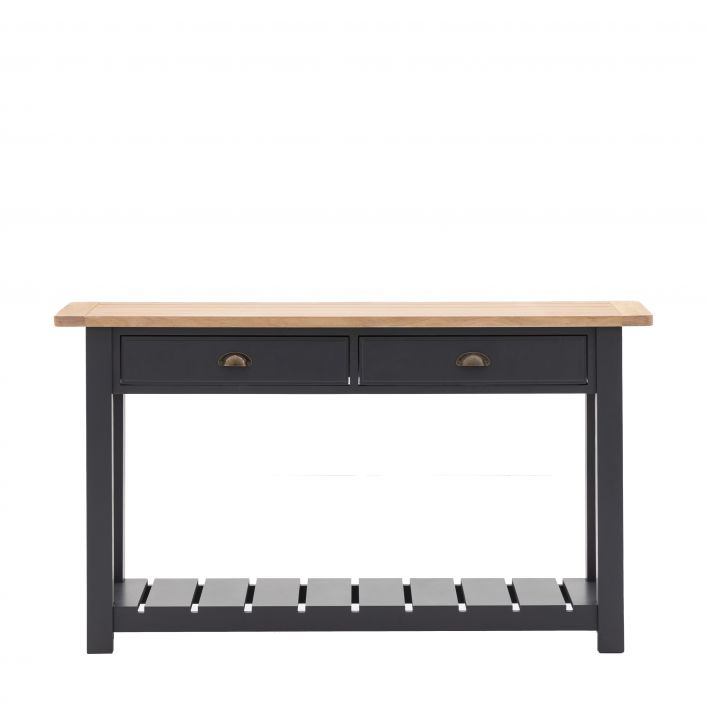 New Arrival Oak with MDF Veneer Console Table, Narrow Navy Blue Painting Entryway Table with Drawers and Plank Shelf for Hallway, Behind The Couch, Corridor
