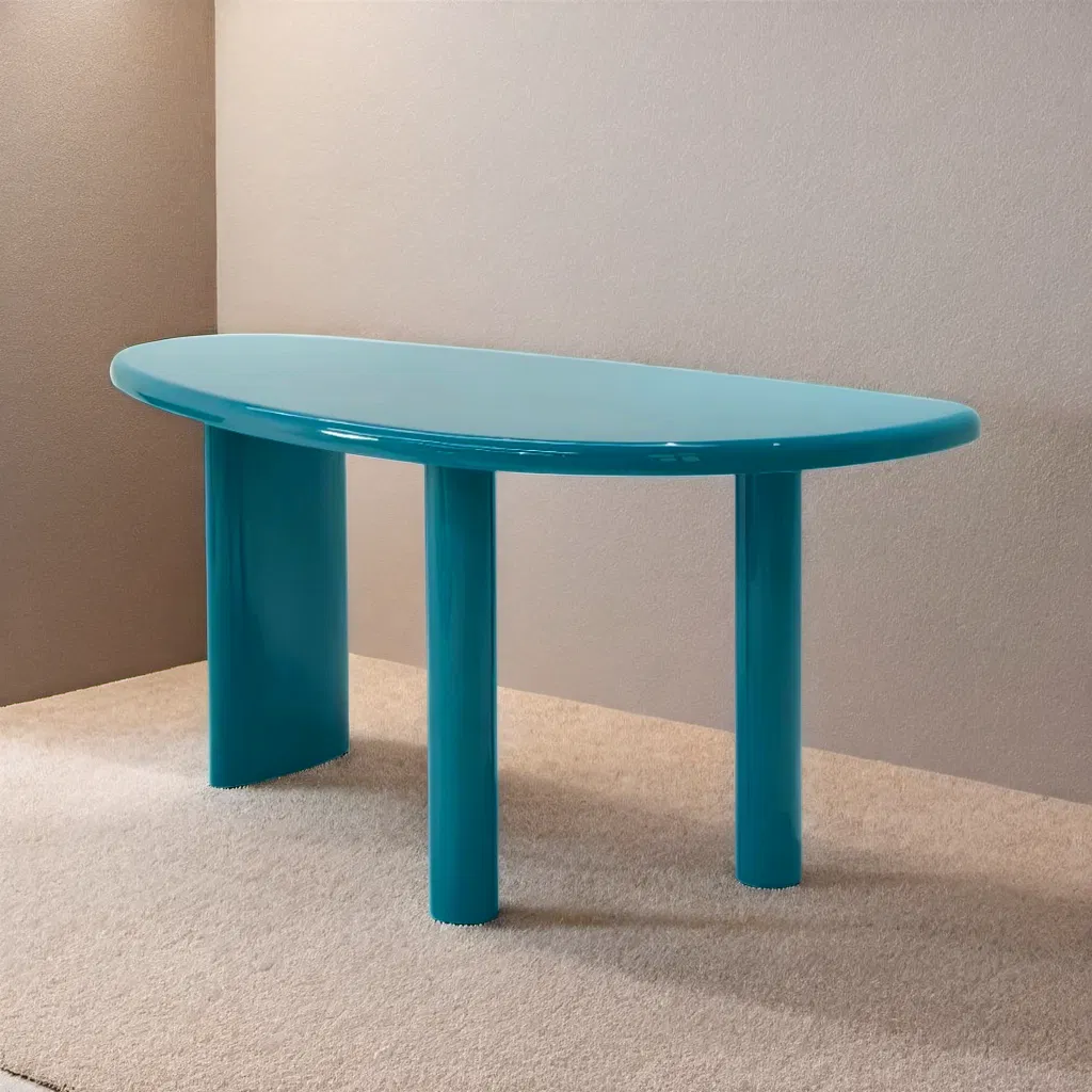 Vintage Inspired Curved Edge Teal Console Table with Storage Shelf for Entryway or Hallway Decor