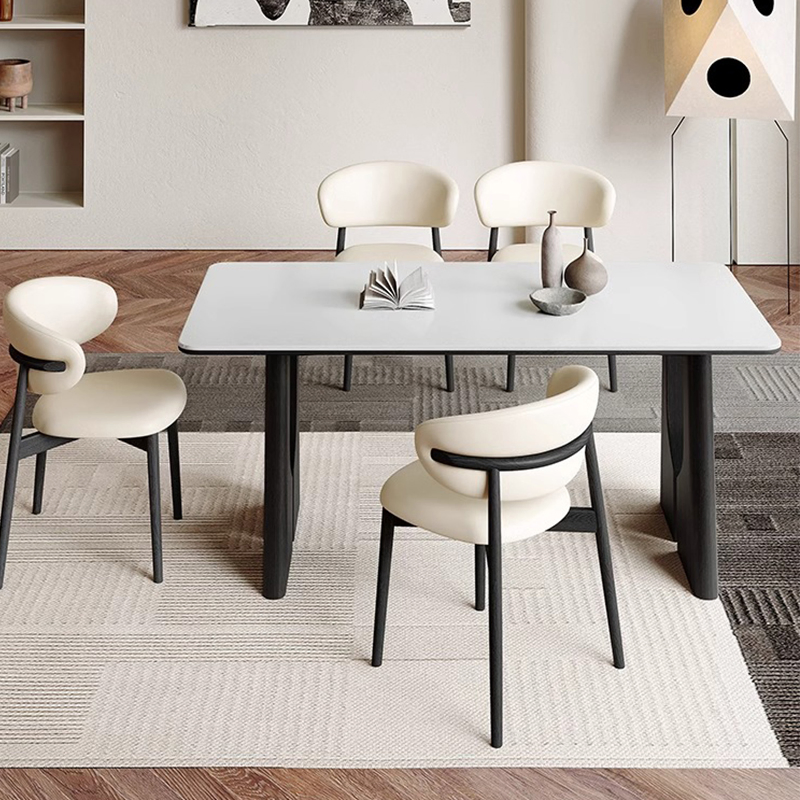 Rectangular Dining Table Set Light Luxury Sintered Stone Top Wooden Leg Table Kitchen Living Room Hotel Furniture