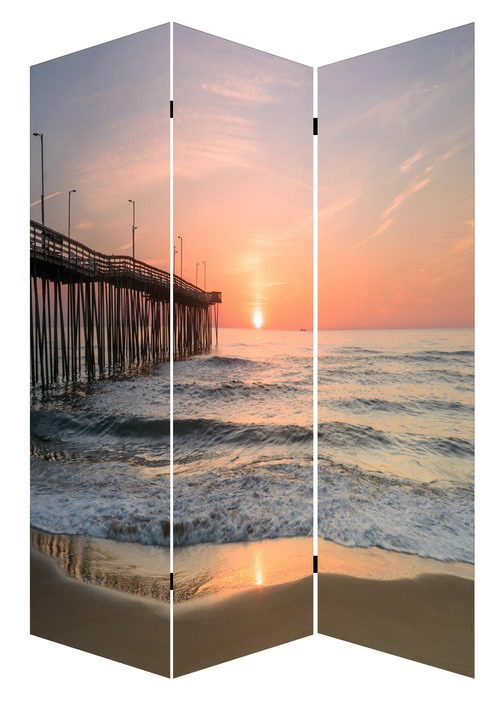 Natural Style Decorative 3 Panel Canvas &amp; Wooden Screen &amp; Room Dividers with Landmarks Printing