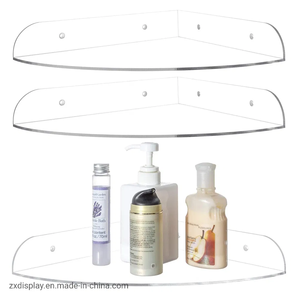 Triangle Acrylic Wall Mounted Shelf Bathroom Corner Storage Floating Shelves