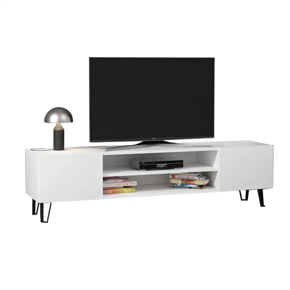 Modern Minimalist Style White Multicolor Wooden TV Stand with 2 Storage Drawers