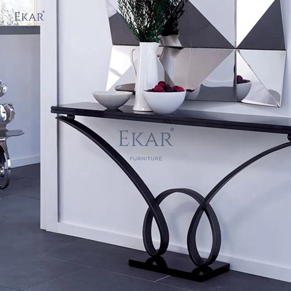 Modern Metal Console Table with Wooden Top for Entryway or Living Room