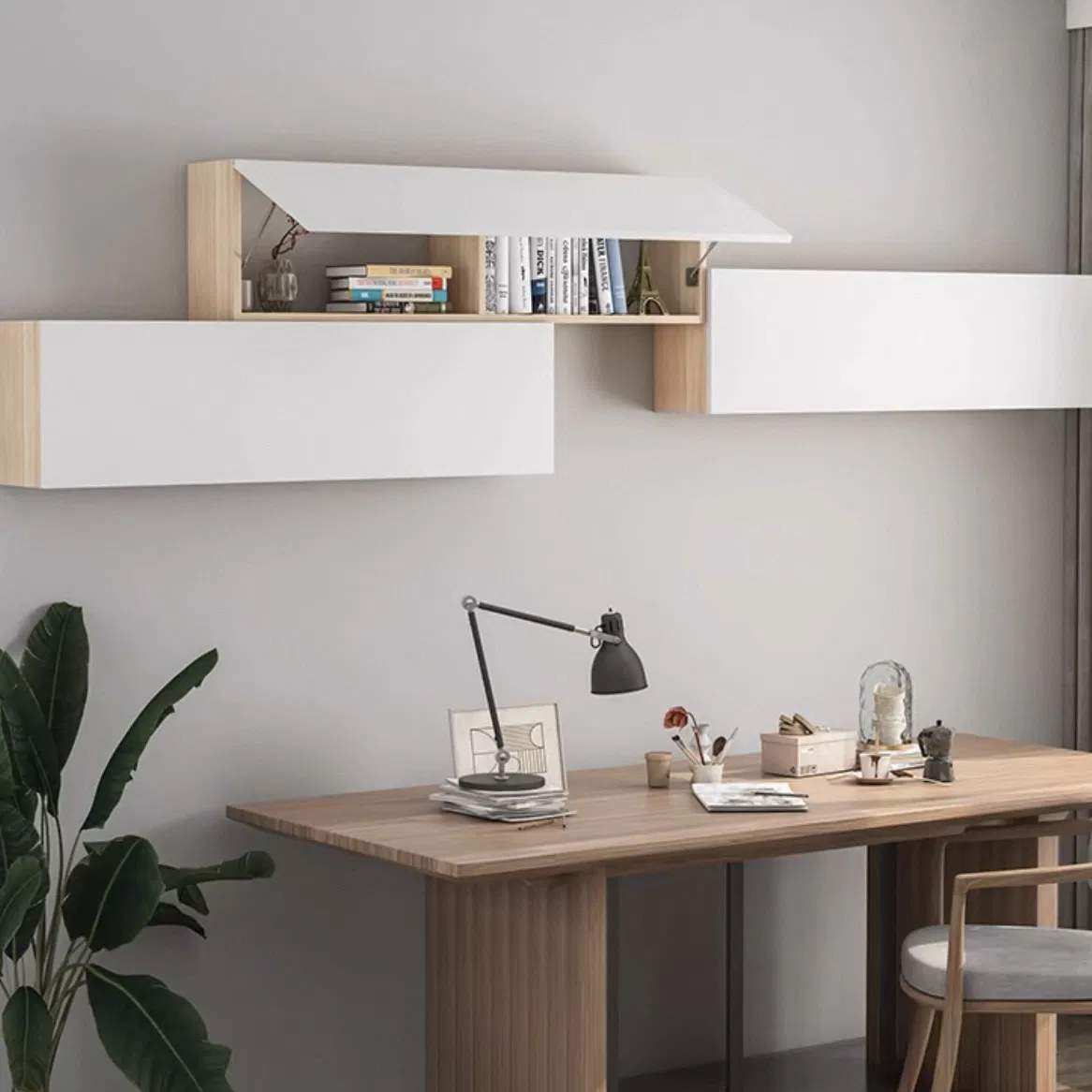 Elegant Wooden Wall-Mounted Kitchen Organizer with Sliding Doors