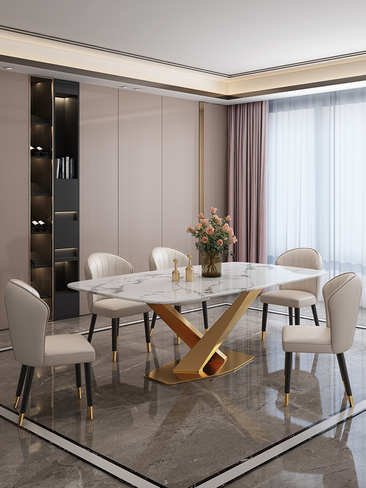 Golden Stainless Steel Leg Italian Luxury Marble Top 12 Seater Dining Table Set Dining Room Furniture