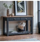 New Arrival Oak with MDF Veneer Console Table, Narrow Navy Blue Painting Entryway Table with Drawers and Plank Shelf for Hallway, Behind The Couch, Corridor