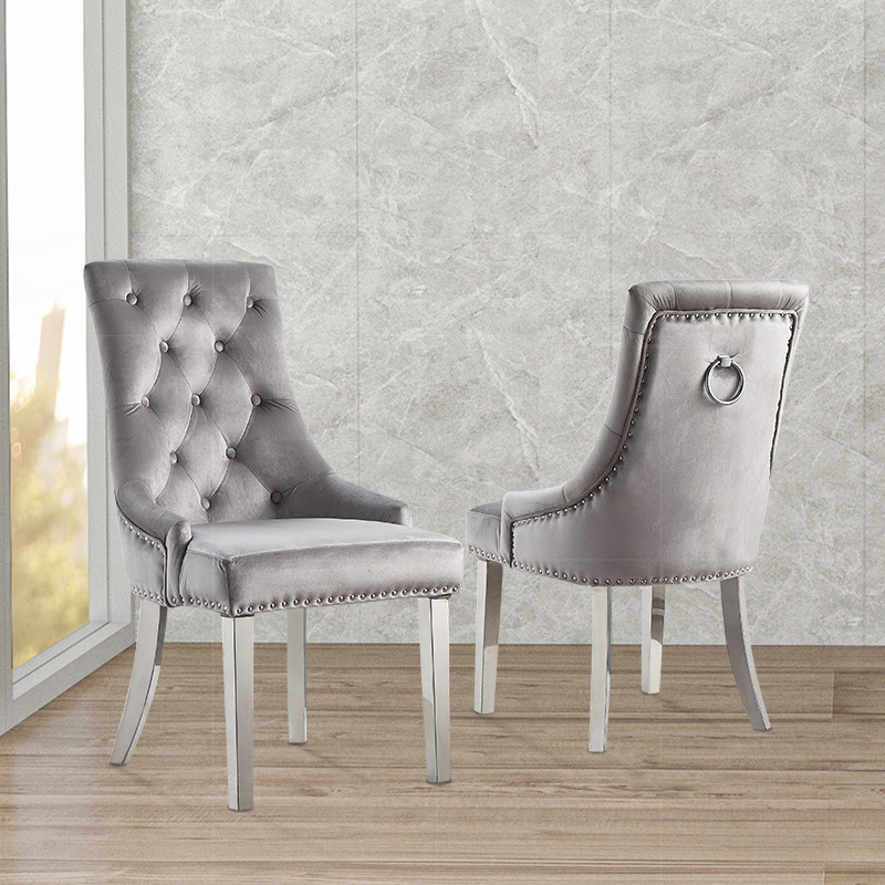 Grey Luxury Velvet Upholstered Restaurant Furniture Dining Room Living Room Italian Stainless Steel Dining Chair for Home