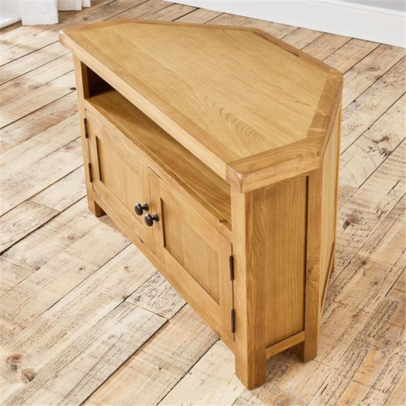 China Manufacture Nordic Minimalist Rustic Wooden Oak Corner Irregular Shape TV Stand