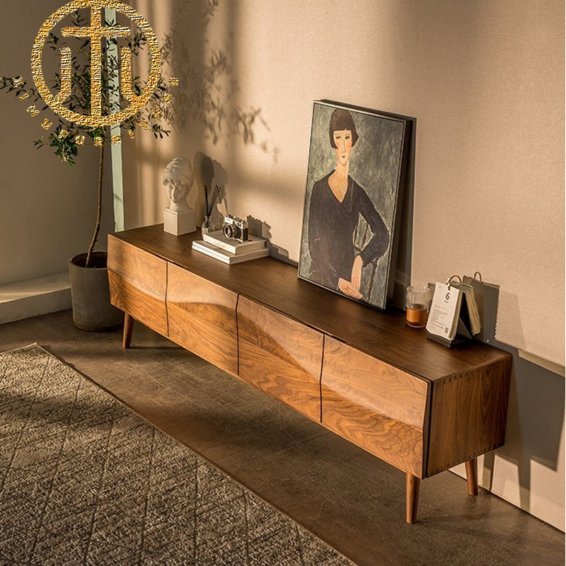 Nordic All Solid Wood Black Walnut Modern Minimalist Living Room TV Stand