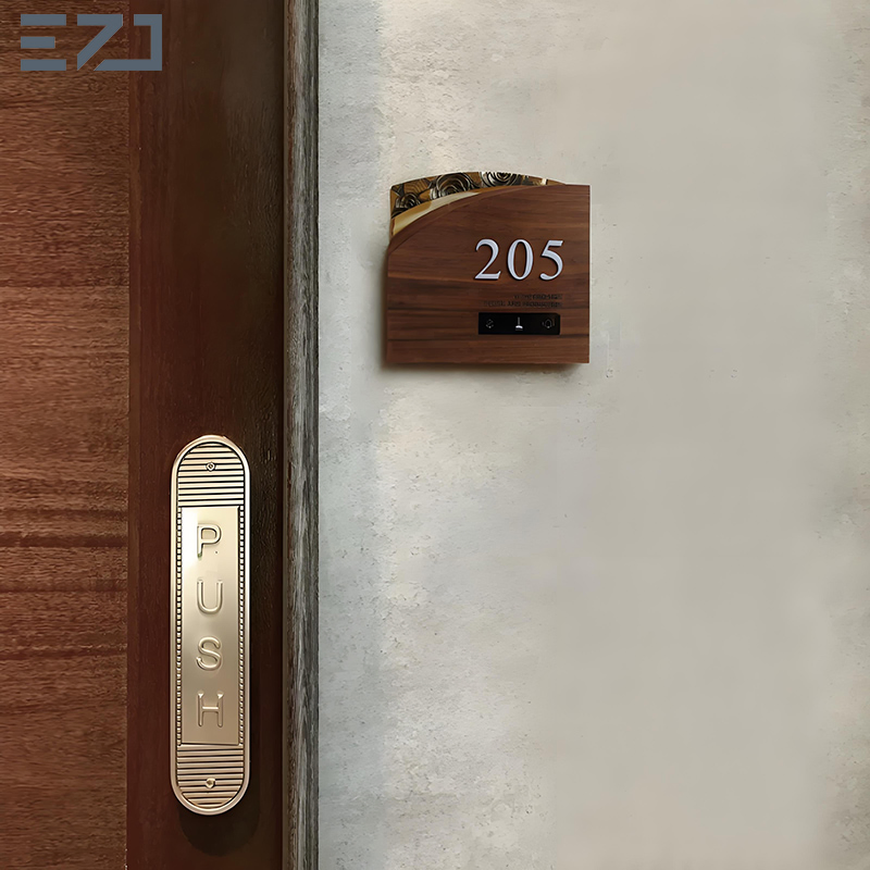Ezd Custom Brass Relief Do Not Disturb Walnut Wood Hotel Number Signages