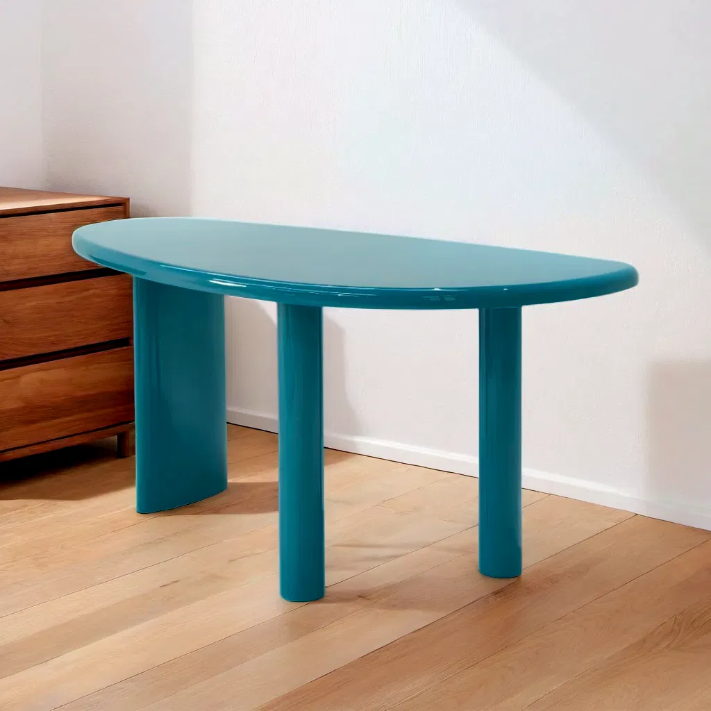 Vintage Inspired Curved Edge Teal Console Table with Storage Shelf for Entryway or Hallway Decor