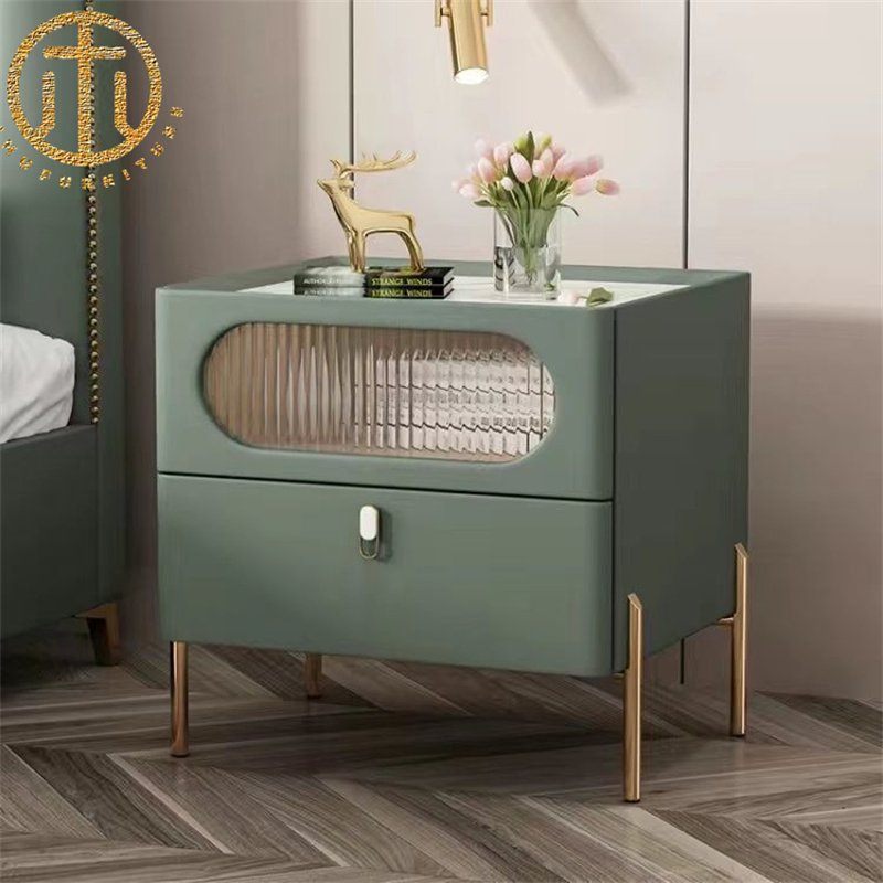 Small Net Red Glass L; Eather Slate Square Multifunctional Bedroom Nightstands