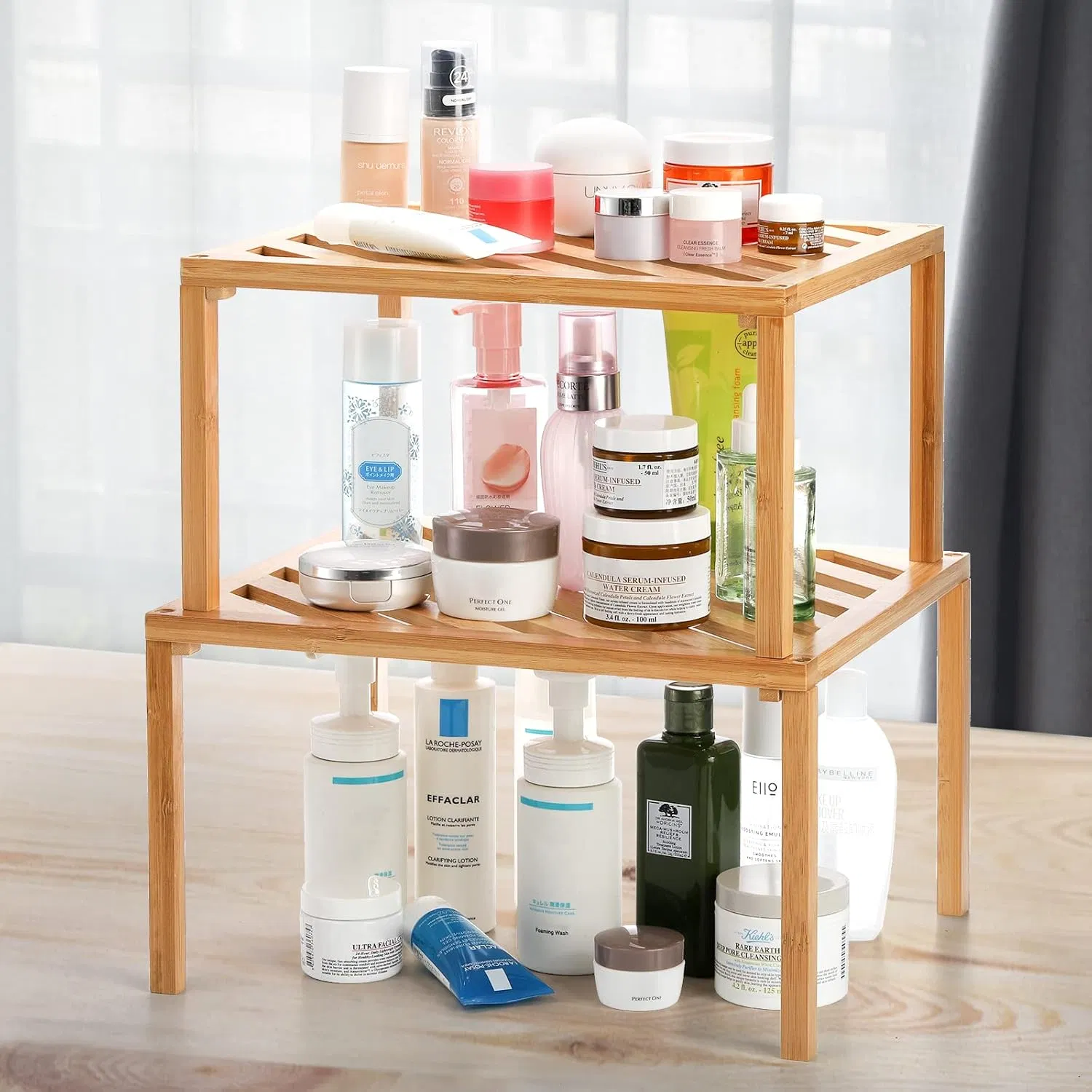 Wooden Stackable Storage Shelf - Food and Kitchen Organizer