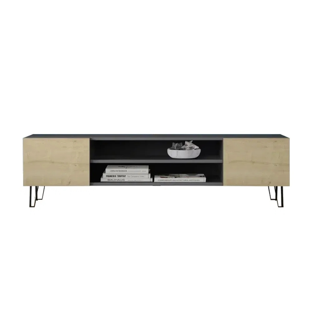 Modern Minimalist Style White Multicolor Wooden TV Stand with 2 Storage Drawers