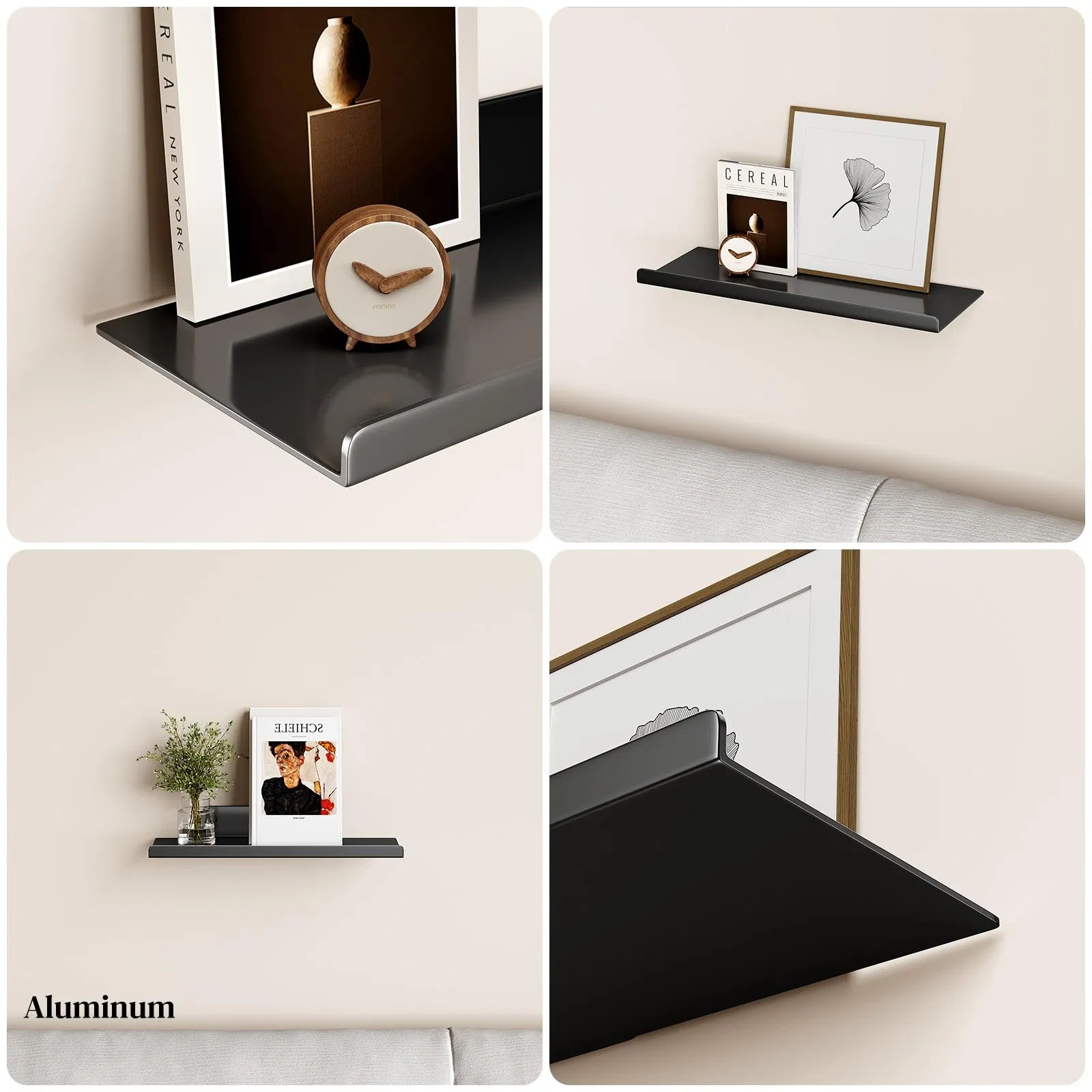 Floating Shelf for Wall off Center Metal Shelf Modern Hanging Shelf with Lip for Living Room Bedroom Bathroom Kitchen Plants