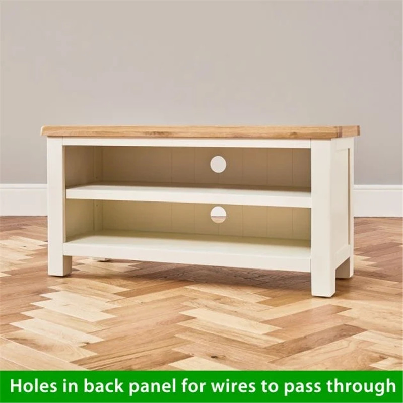 Nordic Minimalist Simple Cream Painted Small Corner TV Stand - up to 50" Size TV Entertainment Unit