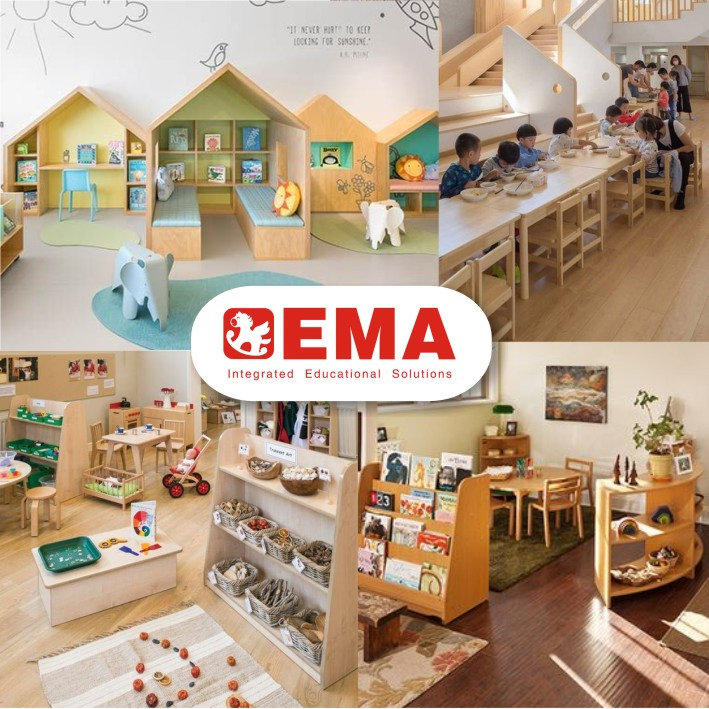 EMA Children Wooden Supermarket Role-Playing Pretend Play Furniture with Realistic Shopping Features