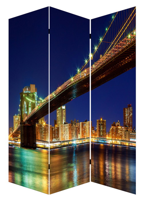 Natural Style Decorative 3 Panel Canvas &amp; Wooden Screen &amp; Room Dividers with Landmarks Printing