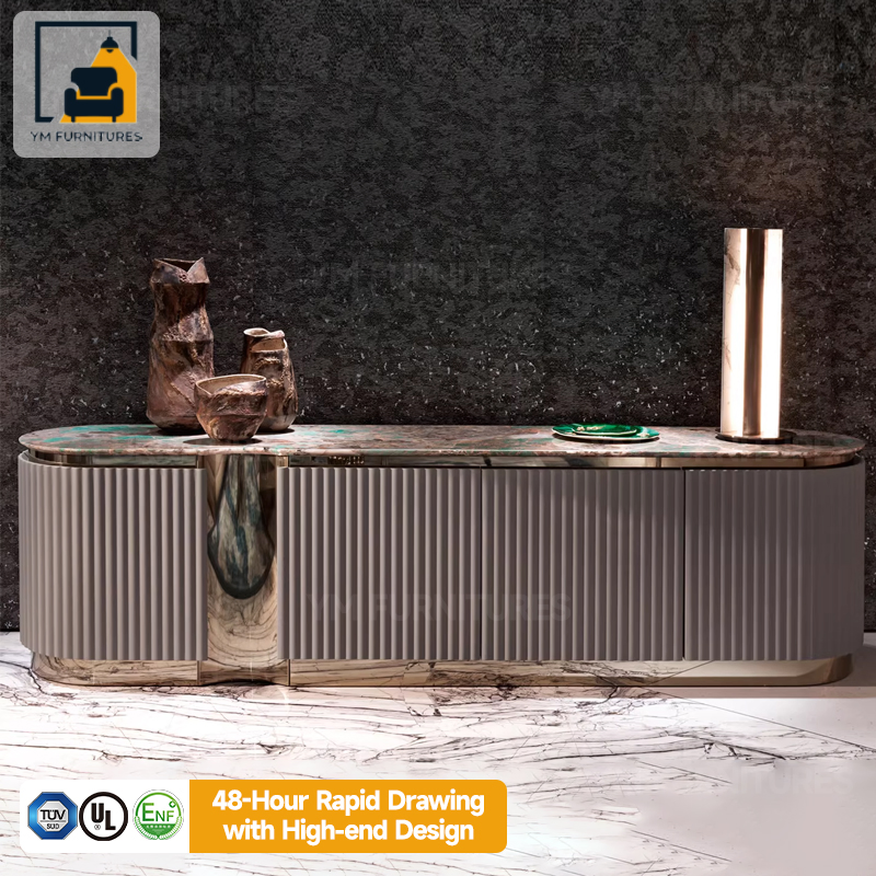 Apartment Minimalist Design Floor Standing Cabinet Home Furniture Marble TV Stand Table
