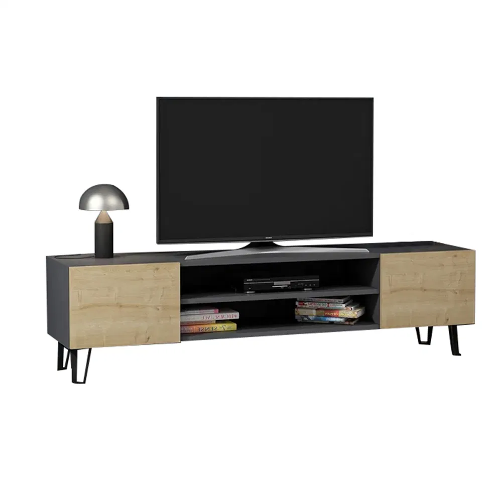 Modern Minimalist Style White Multicolor Wooden TV Stand with 2 Storage Drawers