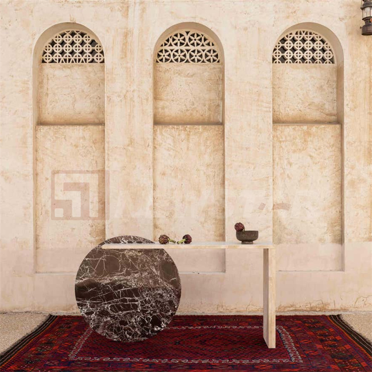 Custom Marble Entryway Table Stone Legs Travertine Marble Top Modern Luxury Hallway Marble Console Table