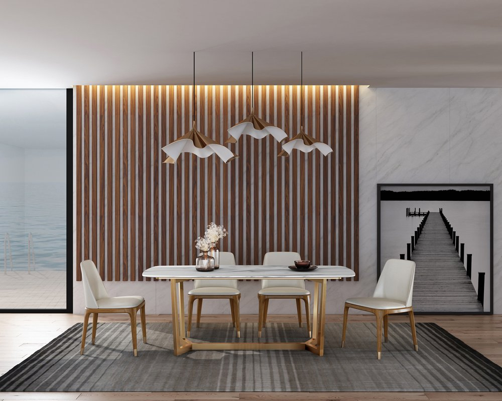 Modern Table Set Dining Room Restaurant Furniture with Popular PU Leather Fabric Chairs