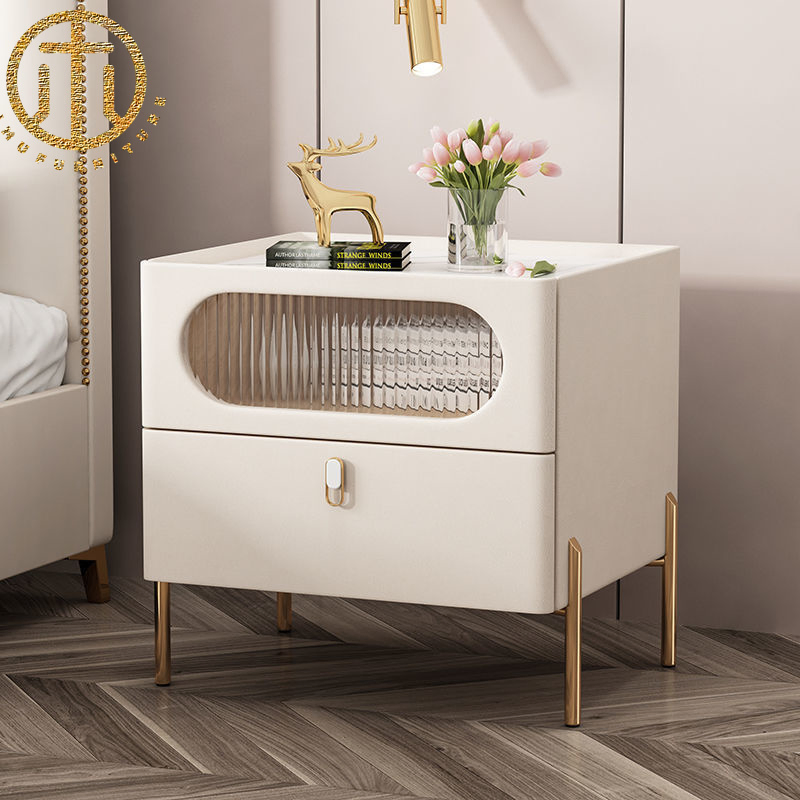 Small Net Red Glass L; Eather Slate Square Multifunctional Bedroom Nightstands