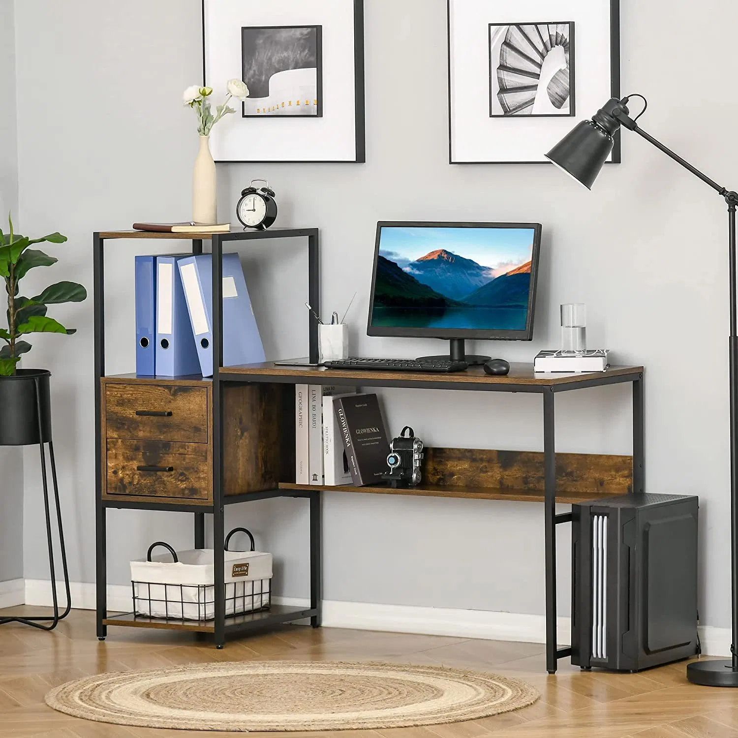 Modern Executive Office Furniture Desk with Integrated Storage and Shelving System