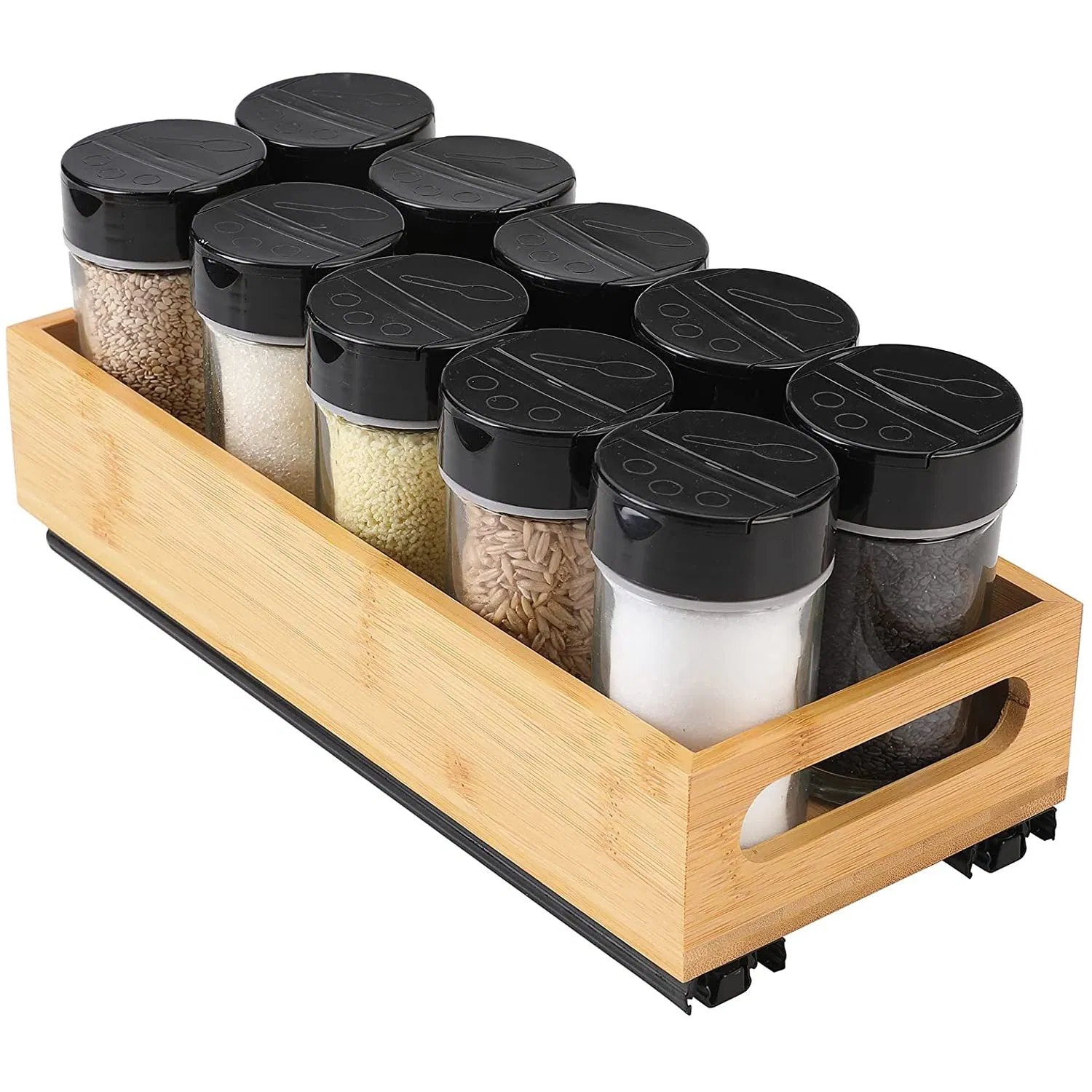 Pull out Spice Rack Organizer for Cabinet, Bamboo Slide out Pantry Shelves and Spice Organizer for Cabinet Wooden Kitchen Spice Storage