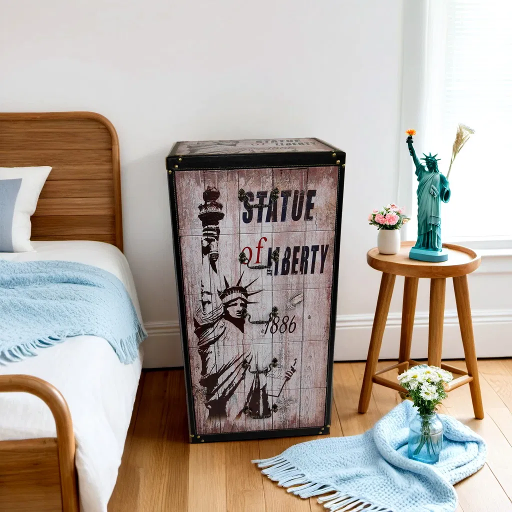 Night Stand Statue Liberty 1886 with 4 Drawer for Bed Room