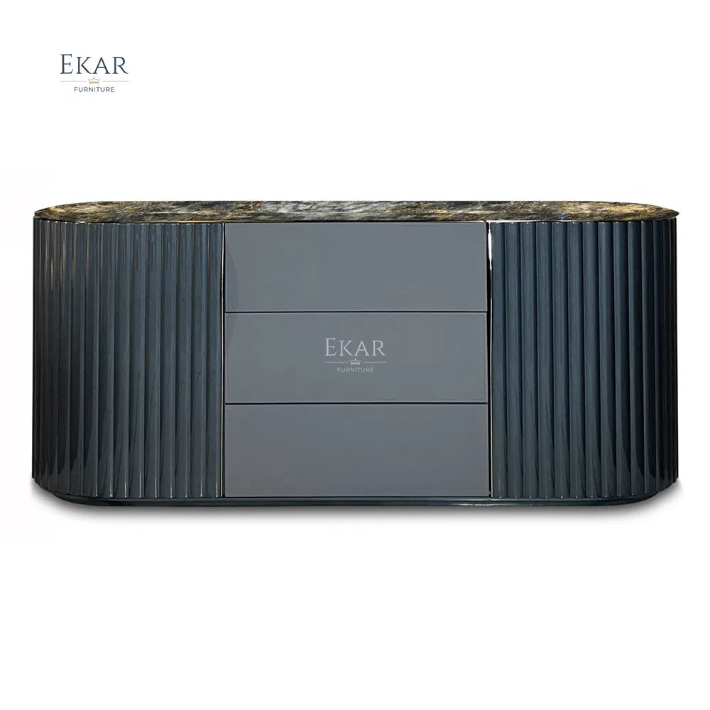 Elegant Blue Jadeite Marble Sideboard - Luxurious Dining Room Furniture