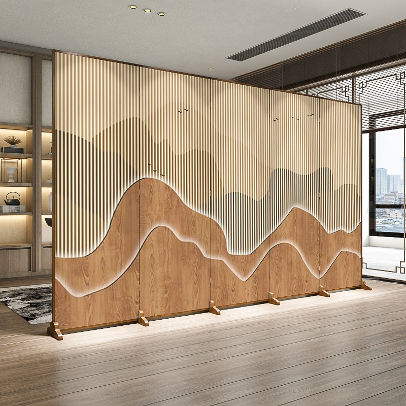 Wholesale Modern Chinese Style Room Divider with LED Lighting - Laser-Cut Wooden Screen for Living Room, Office, or Entryway (CN Supplier)