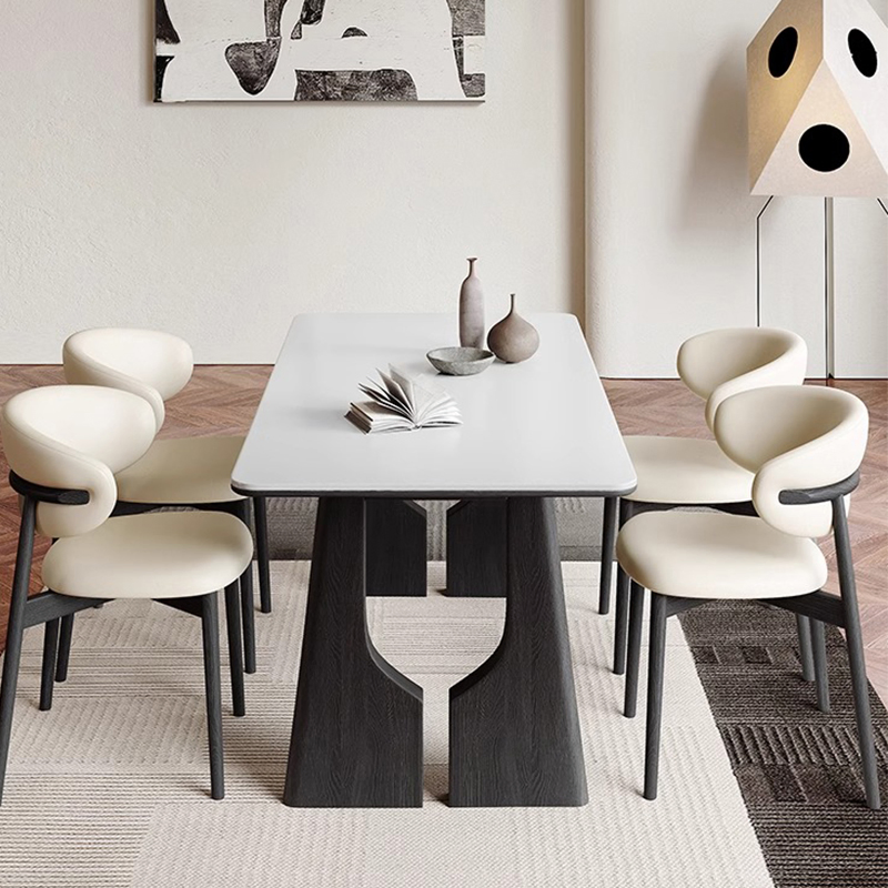 Rectangular Dining Table Set Light Luxury Sintered Stone Top Wooden Leg Table Kitchen Living Room Hotel Furniture