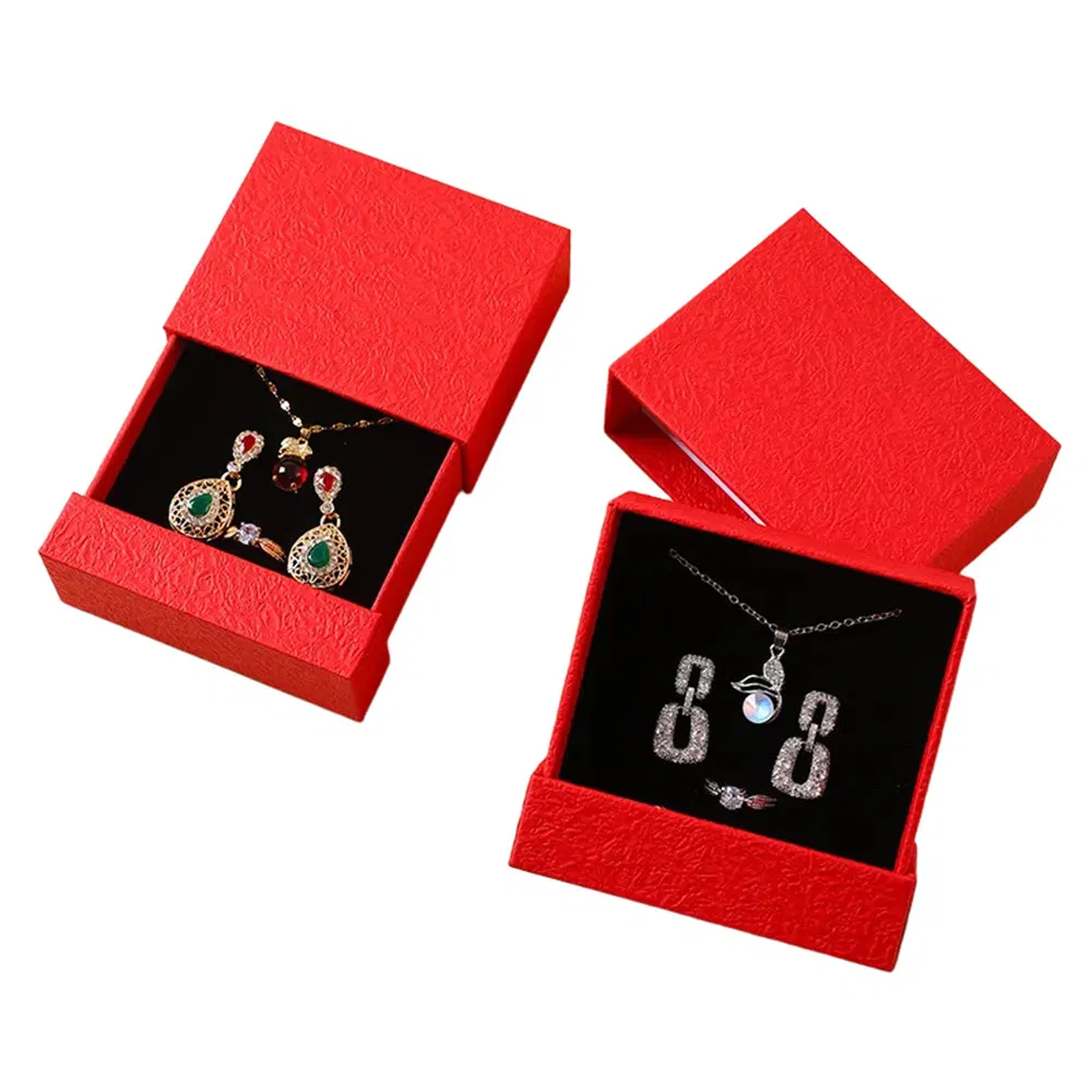 Premium Handcrafted Red Cardboard Jewelry Box with Specialty Paper Lining