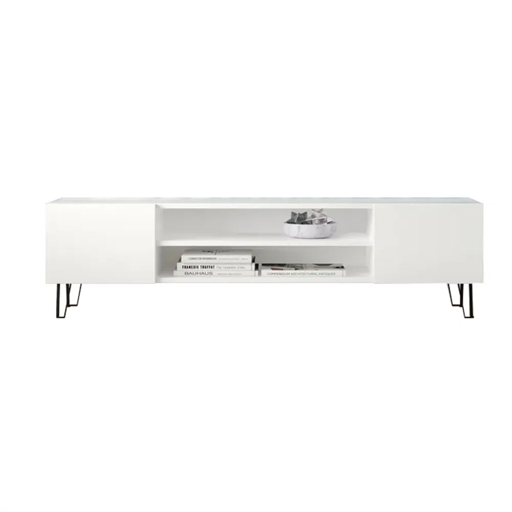 Modern Minimalist Style White Multicolor Wooden TV Stand with 2 Storage Drawers