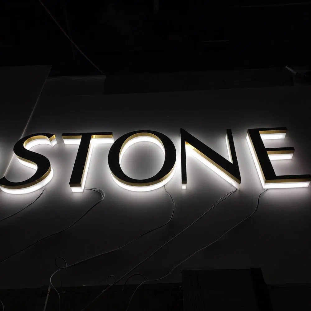 Custom Design Gold Mirror Finished Stainless Steel 3D Backlit Signage