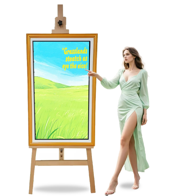 Capacitive Touch Screen Android Windows OS 49-Inch High-Resolution Indoor Stores Wooden Frame Painting LCD Digital Signage Advertising Screen