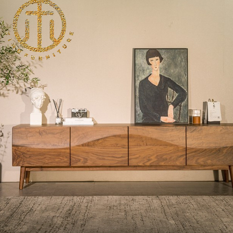 Nordic All Solid Wood Black Walnut Modern Minimalist Living Room TV Stand